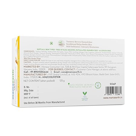 Mamaearth Ubtan Moisturizing Lotion Soap: Turmeric & Sandalwood, 125 g
