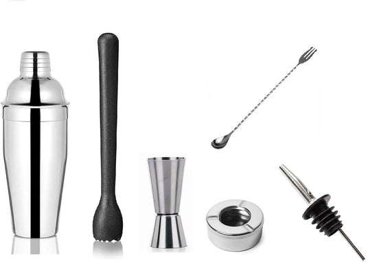 iKonbi Stainless Steel 6 Pcs Professional Bar Set- Cocktail Shaker 750ml, Tall Peg