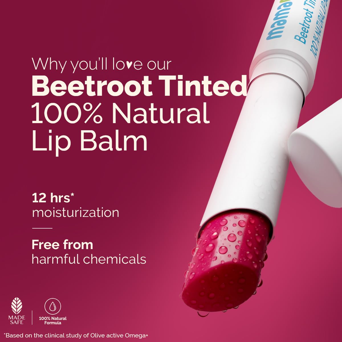 Mamaearth Beetroot Tinted 100% Natural LipBalm with Beetroot & Beeswax - 2 g | | 12 Hr Moisturization | For Dry & Chapped Lips | Natural Pink Tint