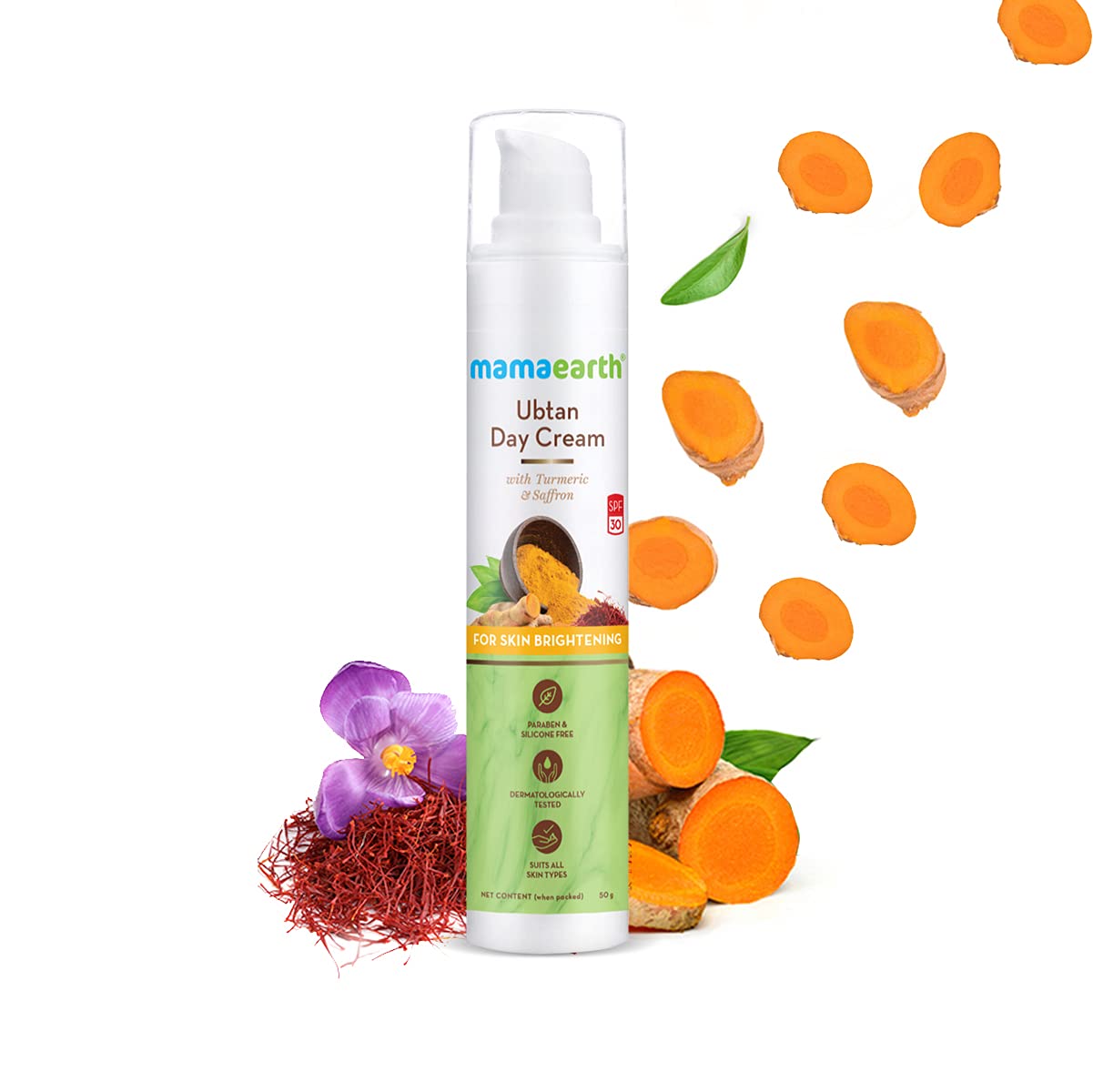 Mamaearth Ubtan Day Cream: SPF 30, Turmeric & Saffron, 50 g