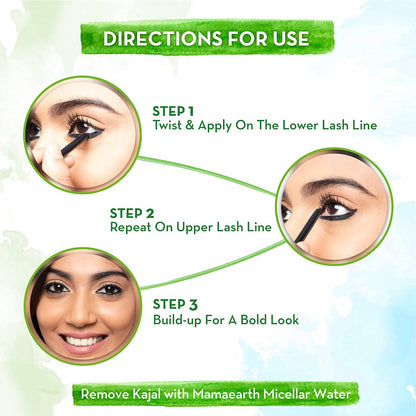 Mamaearth Long Stay Kajal: Black, Vitamin C & Chamomile, 0.35 g