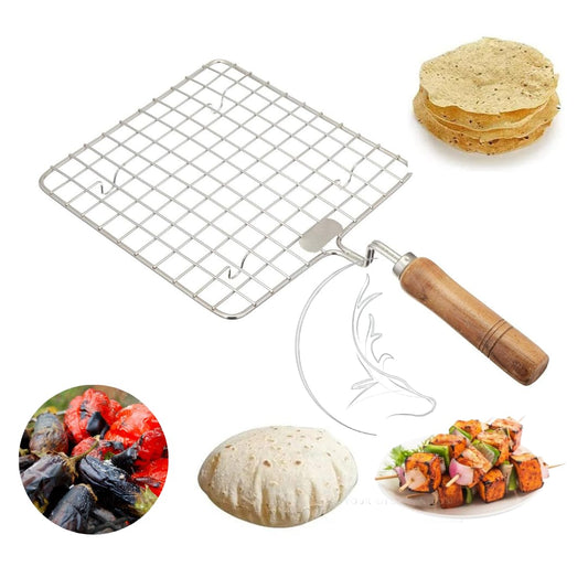 iKonbi Round Stainless Steel Wire Roaster Rack for Papad, Roti, Chapati, Toast, Baigan Bha