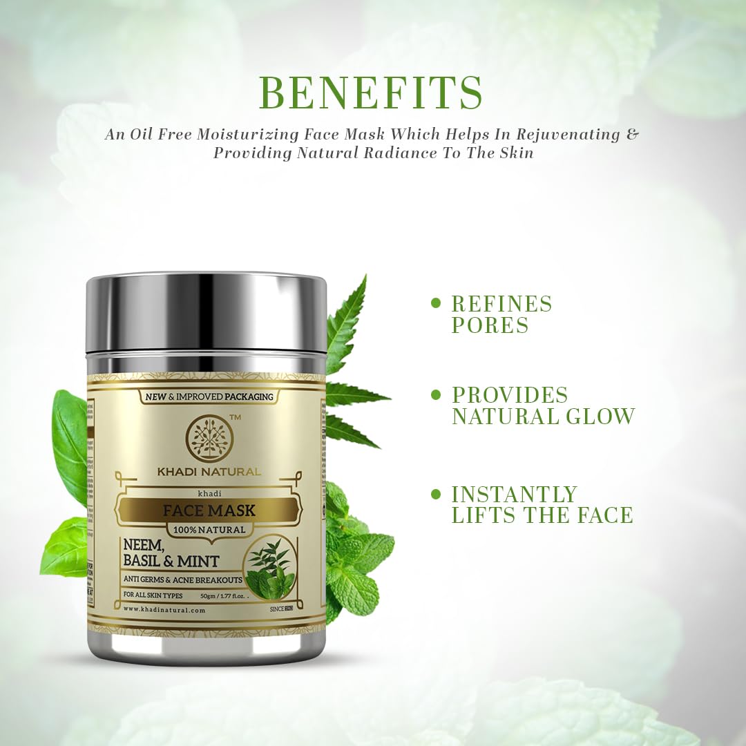 KHADI NATURAL Neem, Basil and Mint Anti Acne FaceMask, 50g