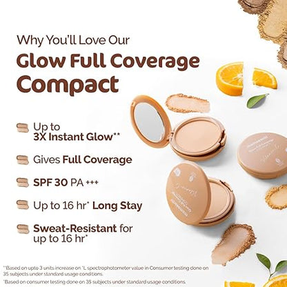 Mamaearth Glow Full Coverage Compact: SPF 30, 9 g, Ivory