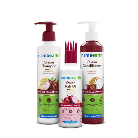 Mamaearth Anti Hair Fall Spa Kit: Onion Shampoo 250 ml + Conditioner 250 ml + Hair Oil 150 ml