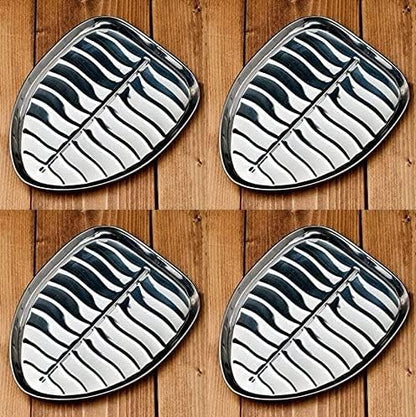 iKonbi Stainless Steel 4 Pcs Banana Leaf Shape Dinner/Snack/Mess Tray- Set of 4