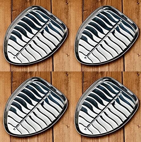 iKonbi Stainless Steel 4 Pcs Banana Leaf Shape Dinner/Snack/Mess Tray- Set of 4