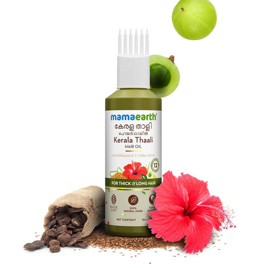 Mamaearth Kerala Thaali HairOil with Hibiscus, Bhringraj, Methi Dana & Amla for Thick & Long Hair 150 ml