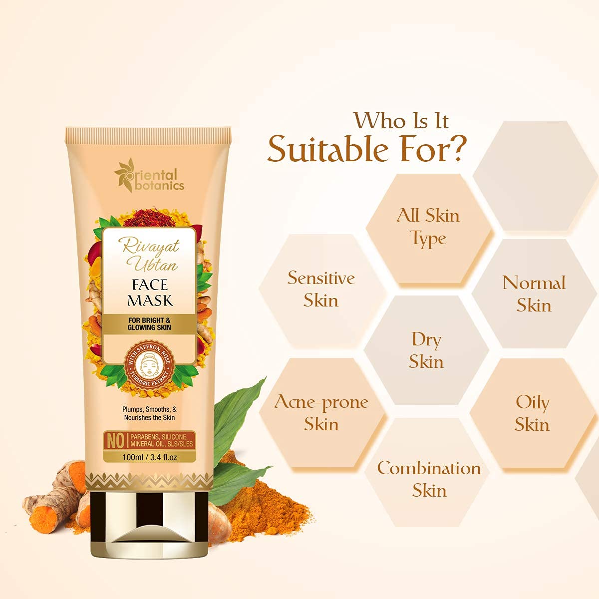 Oriental Botanics Rivayat Ubtan Face Wash: Saffron, Rose & Turmeric, 100 ml