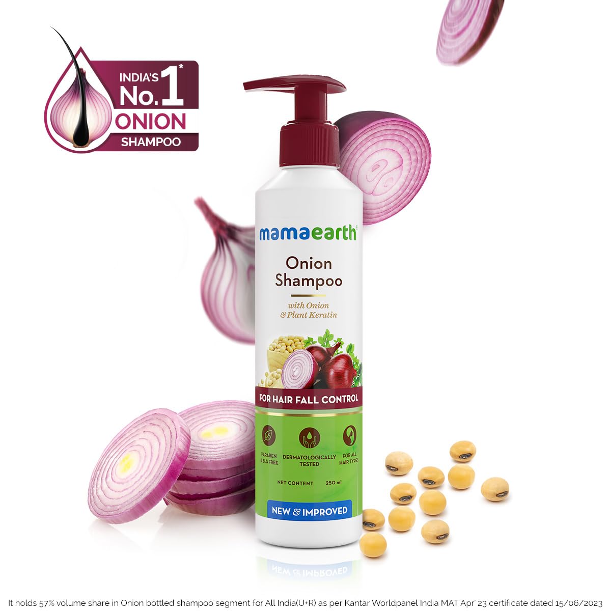 Mamaearth Onion Shampoo for Hair Growth &amp; Hair Fall Control with Onion &amp; Plant Keratin -250 ml