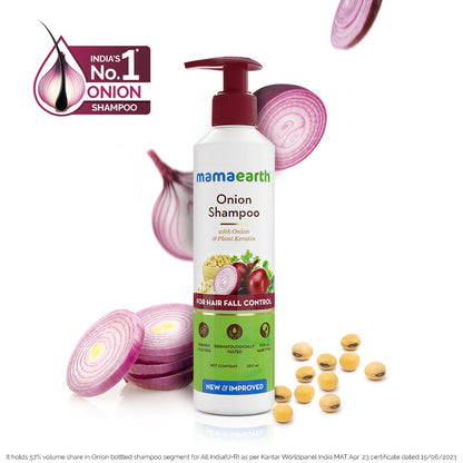 Mamaearth Onion Shampoo for Hair Growth &amp; Hair Fall Control with Onion &amp; Plant Keratin -250 ml