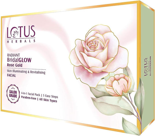 Lotus Herbals Radiant Bridal Glow Rose Gold Skin Illuminating Facial Kit | 5 Easy Steps |