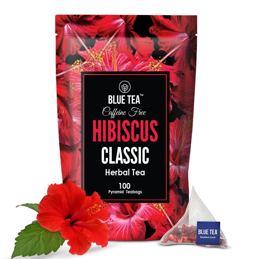 BLUE TEA - Hibiscus Classic Herbal Tea - 100 Tea Bags | CAFFEINE FREE | Ziplock Pouch