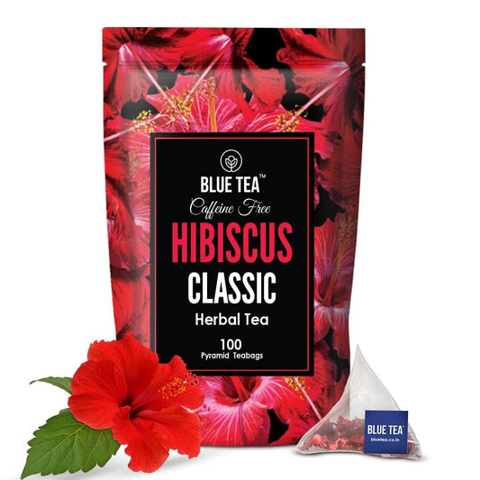 BLUE TEA - Hibiscus Classic Herbal Tea - 100 Tea Bags | CAFFEINE FREE | Ziplock Pouch