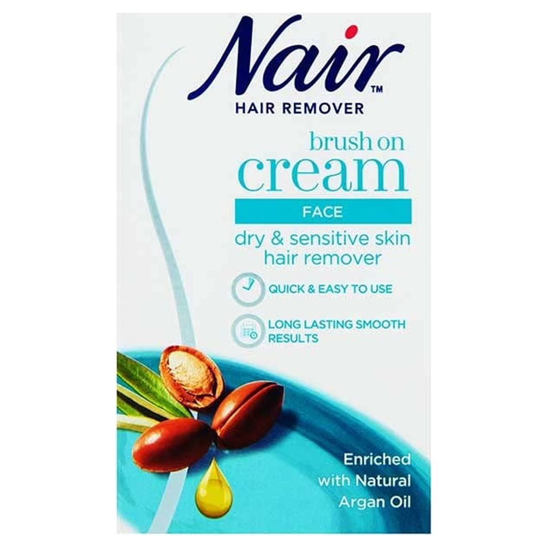 Nair Hair Removal Facial Brush On Cream 50Ml || For Dry & Sensitive Skin With Argan Oil