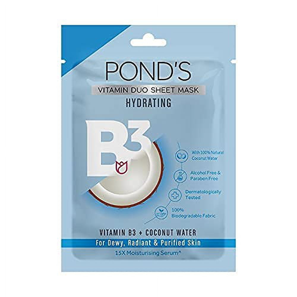 POND'S Hydrating Sheet Mask,With 100% Natural Coconut Water & Vitamin B3 For Dewy Radiant