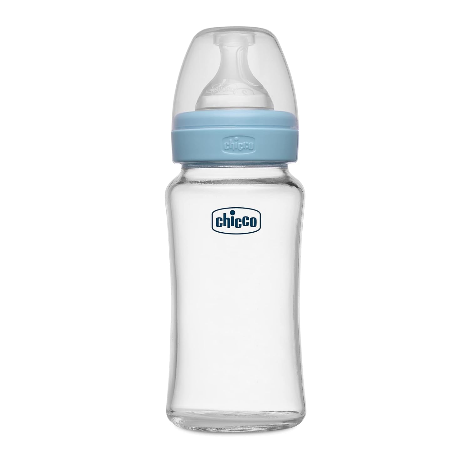 chicco Well-Being Glass Feeding Bottle (240ml, Medium Flow) (Blue)