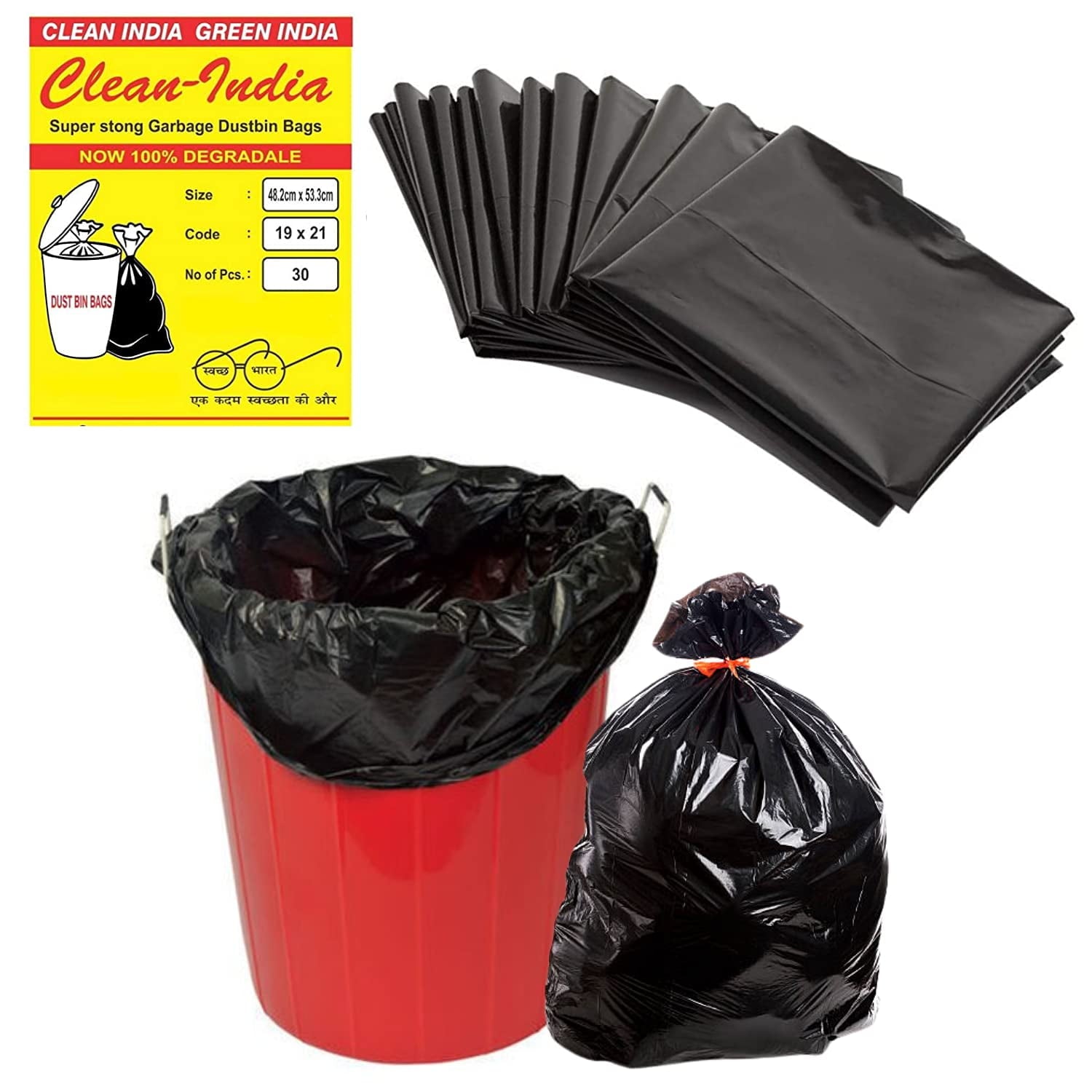 Clean India Garbage Bags Medium For Home 90 Pcs, Dustbin Bags, Recyclable Garbage Bag | Si