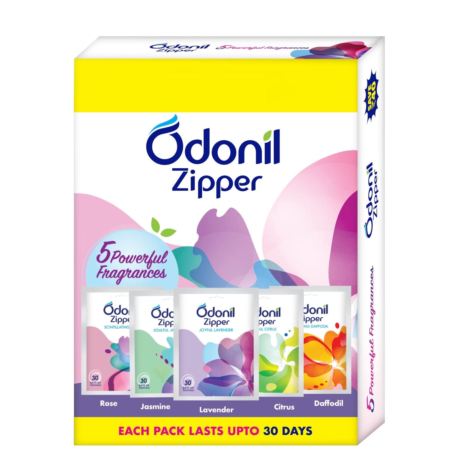 Odonil Zipper - 50Gm (10Gm X5) | Air Freshener - Bathroom And Toilet | Lasts Up To 30 Days