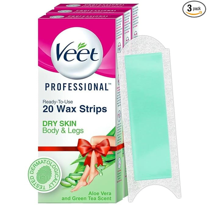 Veet Professional Waxing Strips Kit for Dry Skin, 20 Strips (Pack of 3)