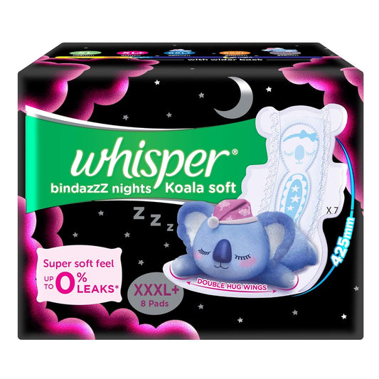 Whisper Bindazzz Nights Koala Soft Sanitary Pads - XXXL+, 8 pcs