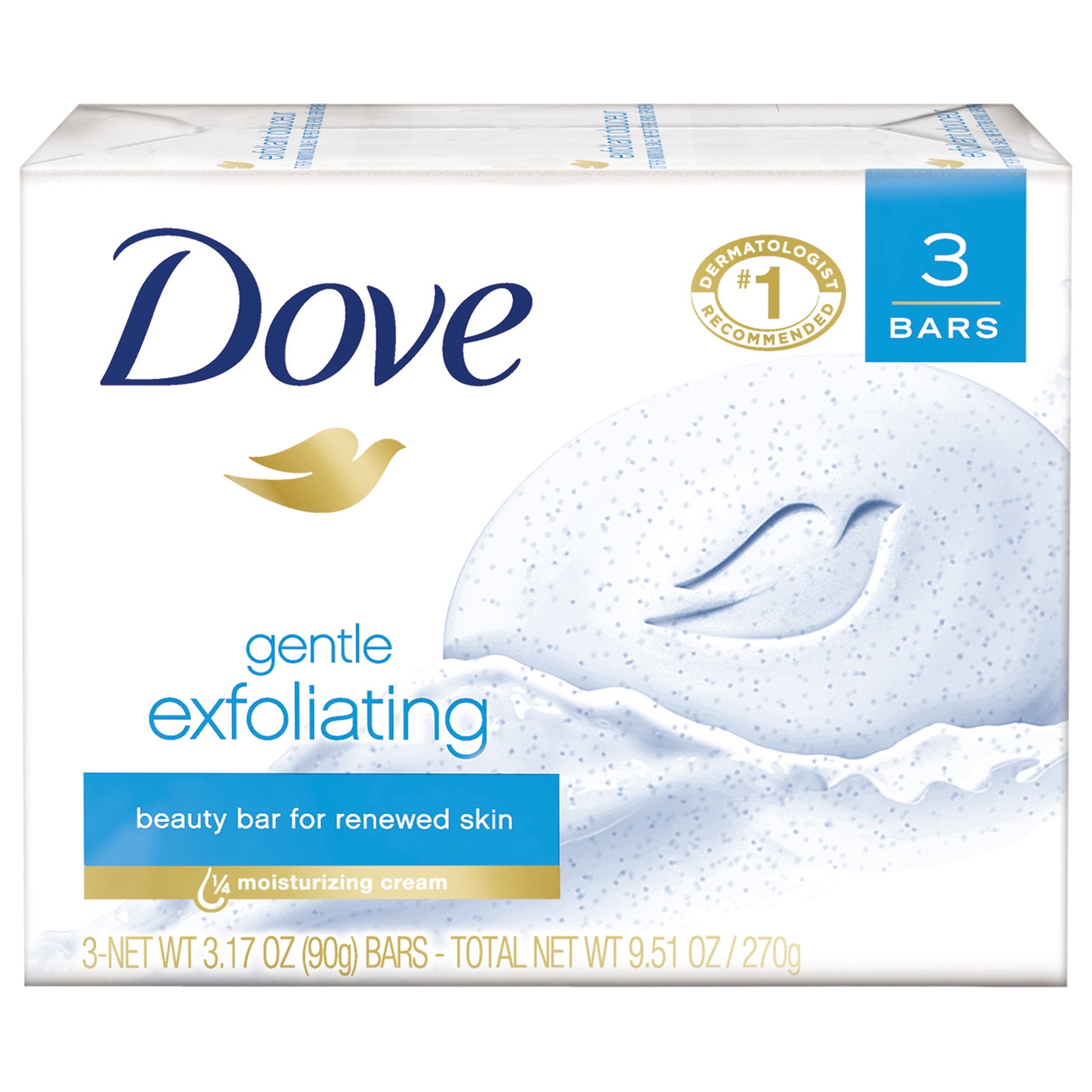 Dove Beauty Bar Gentle Exfoliating With Mild Cleanser, 3.17 oz, 3 Bars