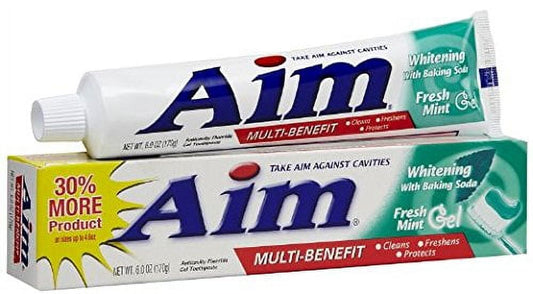 Aim Multi Benefit Fresh Mint Gel Whitening Toothpaste With Baking Soda, 6 oz