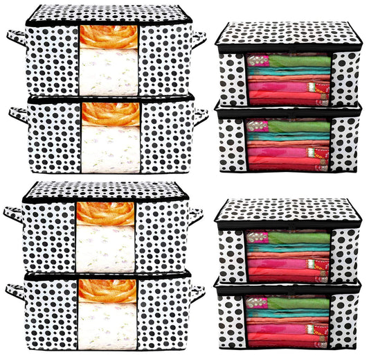 Kuber Industries Polka Dots Design 4 Piece Non Woven Saree Cover and 4 Pieces Underbed Sto
