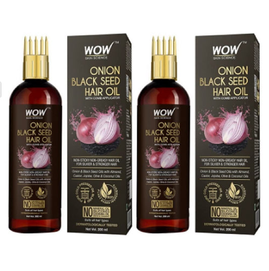 Wow Skin Science Set Of 2 Onion Black Seed HairOil With Comb Applicator