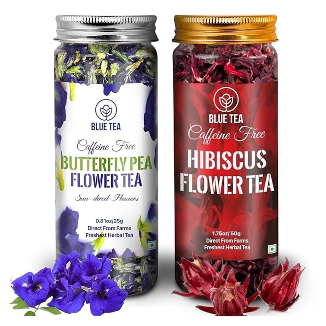 Blue Tea Combo Pack, Butterfly Pea Flower Tea (0.88 Oz) And Hibiscus Flower Tea (1.76 Oz)