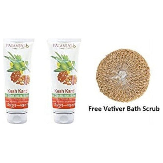 2 x Patanjali Kesh Kanti Hair Conditioner - Almond 100g (3.53 oz) + Free Vetiver Bath Scru
