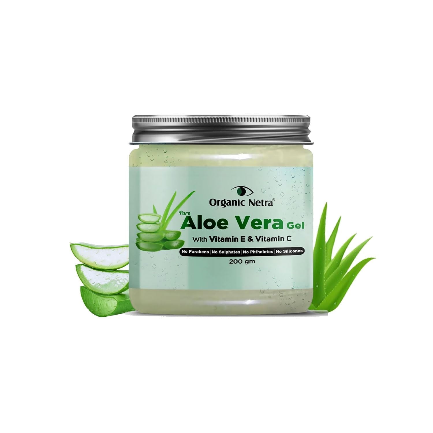 Organic Netra Aloe Vera Gel with Vitamin C & E for Nourishing Skin and Hair, 7.05 Oz