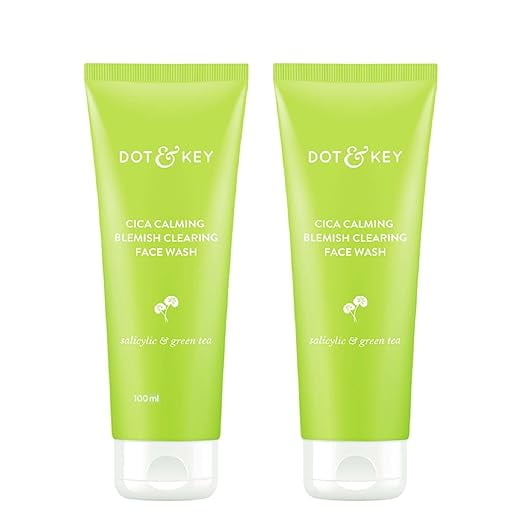 Dot & Key Cica 2% Salicylic Acid FaceWash for Oily, Acne Prone Skin, With Green Tea I Acne Clearing Sulphate Free FaceWash for Men & Women (100ml Each) |