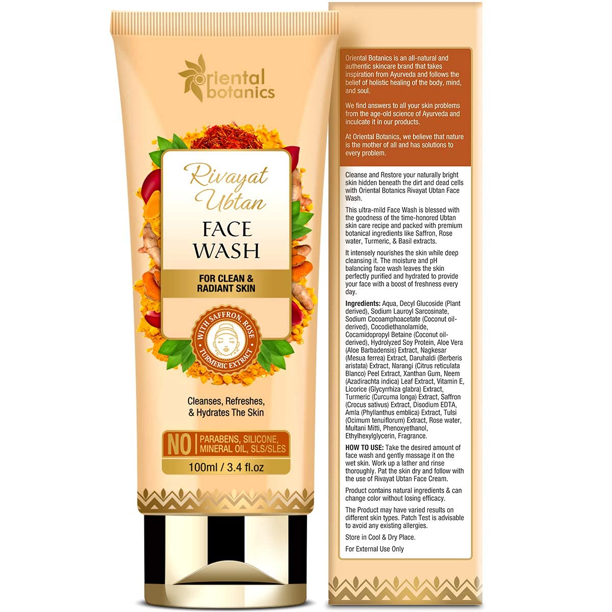 Oriental Botanics Rivayat Ubtan Face Wash: Saffron, Rose & Turmeric, 100 ml