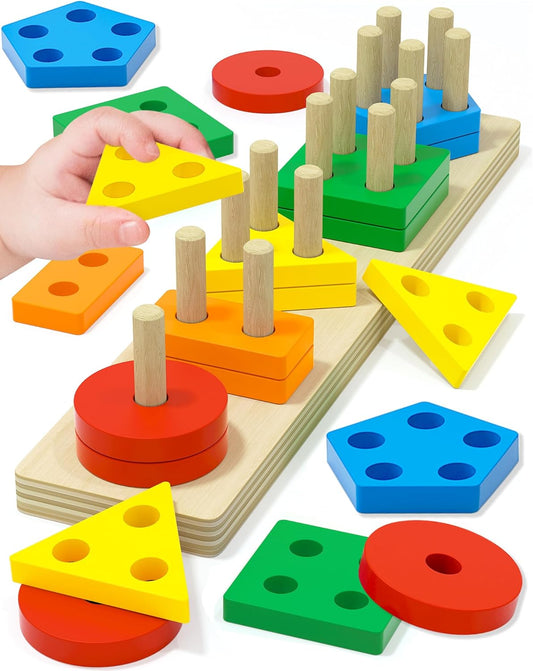 Tonberless Montessori Wooden Shape Sorter Puzzle, 1–3