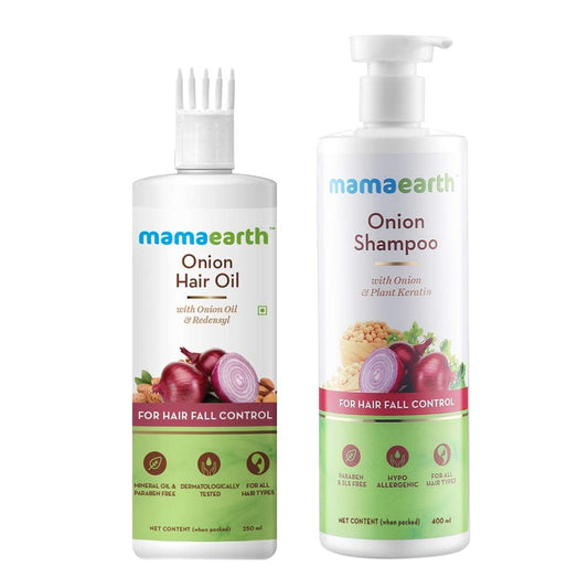 Mamaearth Onion Duo For Hair Fall Control: Onion HairOil 250 ml + Onion Shampoo 400 ml