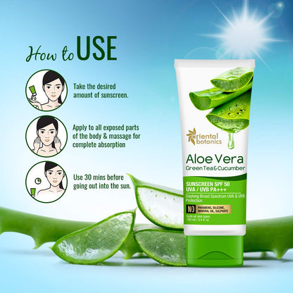 Oriental Botanics Aloe Vera, Green Tea & Cucumber Sunscreen: SPF 50, 100 ml