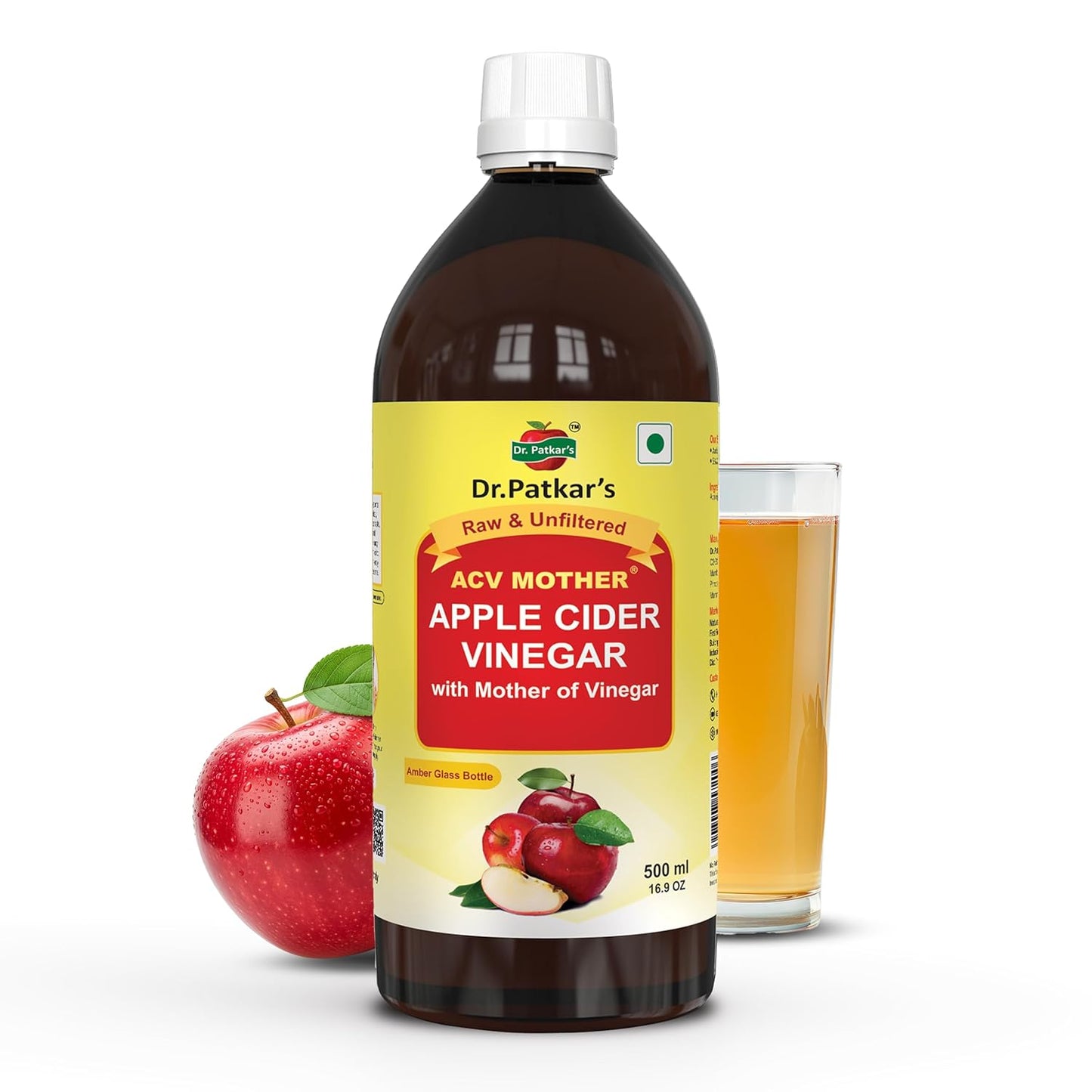 Dr. Patkar's Apple Cider Vinegar with Mother Vinegar | Unfiltered & Undiluted | Suitable f