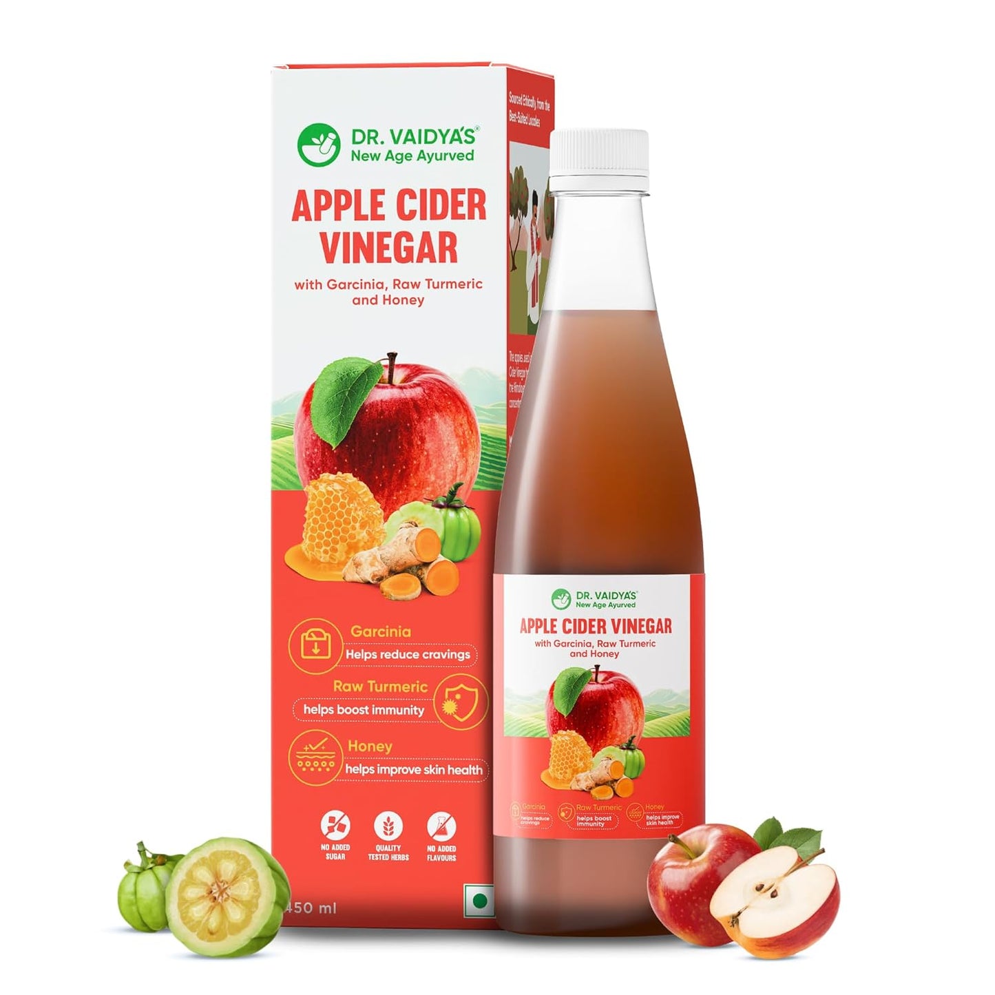 Dr. Vaidyas Apple Cider Vinegar: No Sugar, Garcinia, Turmeric & Honey, 450