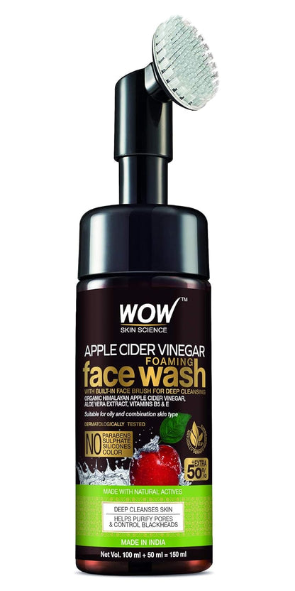 WOW Apple Cider Vinegar Foam Face Wash & Brush: 150 ml