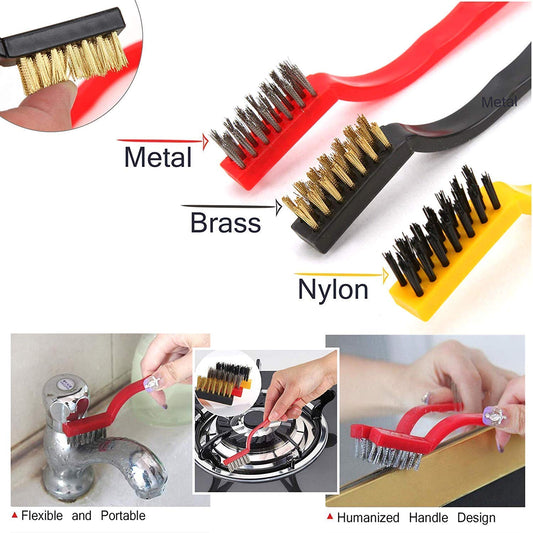 iKonbi Set of 3 Pc Mini Wire Brush Cleaning Tool Kit Brass, Nylon, Stainless Steel