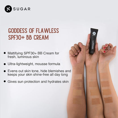 SUGAR Cosmetics Goddess Of Flawless SPF 30+ BB Cream: 15 Cappuccino Light, Long Lasting, Lightweight Formula