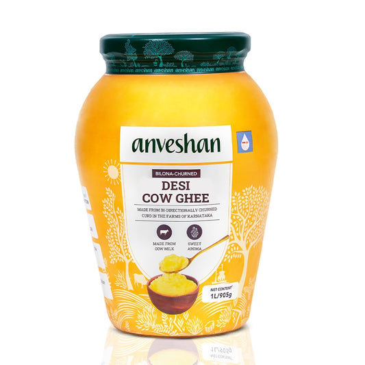 Anveshan A2 Cow Ghee: 1L, Glass Jar, Bilona