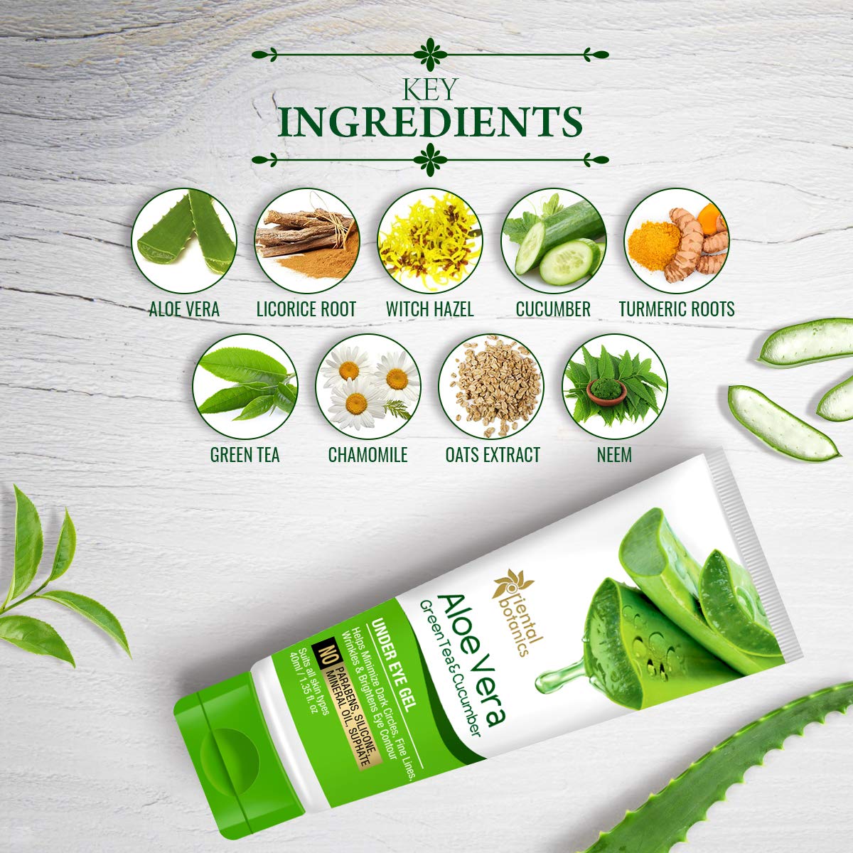 Oriental Botanics Under Eye Gel: Aloe Vera, Green Tea & Cucumber, 40 ml