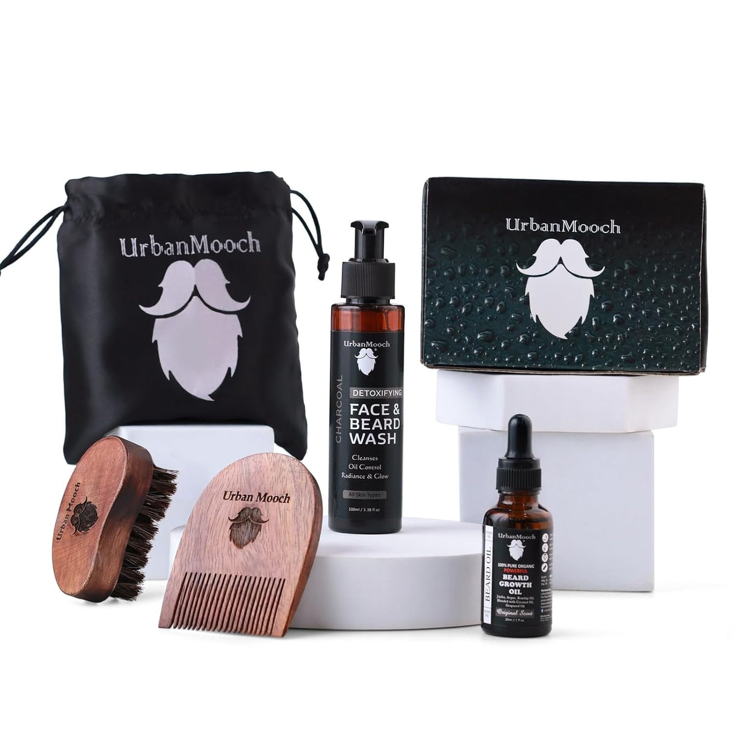 UrbanMooch 4 in 1 Beard Grooming Kit for Men | Anniversary, Birthday, Valentine Gift for B