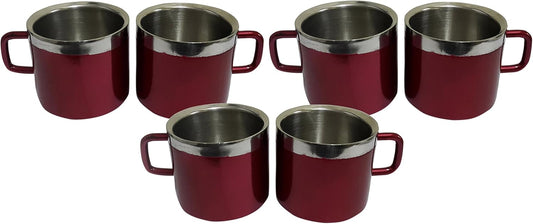 iKonbi Stainless Steel Double Wall Tea Cup Set of 6 Maroon Tea