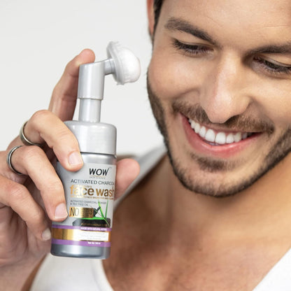 WOW Activated Charcoal Face Wash: With Built-In Brush, 150 ml