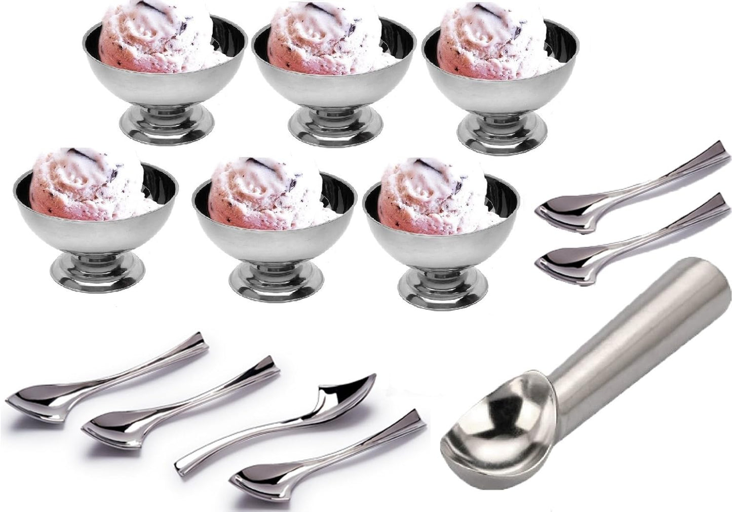 iKonbi Ice Cream Cups/Soup Bowls with Ice Spoons and Heavy Gauge Ice Cream Scoop Set of 13 6 Cups, 6 Spoons, 1 Scoop