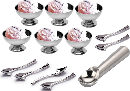 iKonbi Ice Cream Cups/Soup Bowls with Ice Spoons and Heavy Gauge Ice Cream Scoop Set of 13 6 Cups, 6 Spoons, 1 Scoop