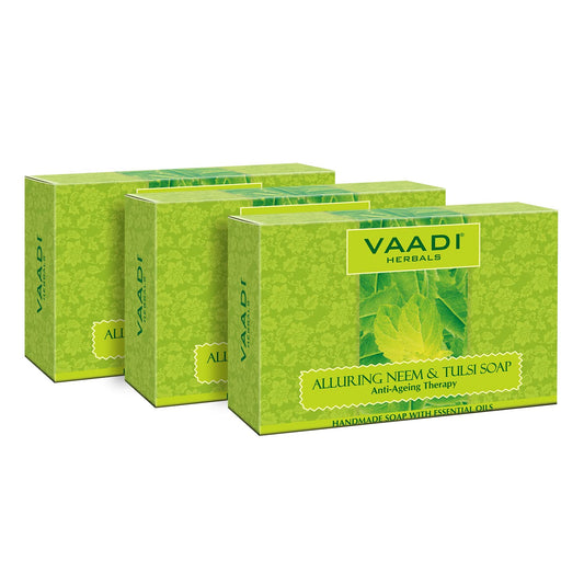 Vaadi Herbals Organic Neem Tulsi Body Soap with Aloe Vera: 75g Each, Pack of